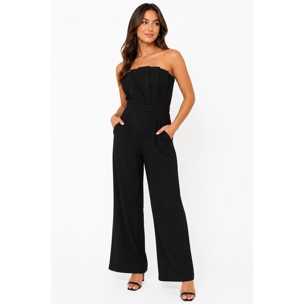 Entro Black Strapless Wide Leg Jumpsuit Size Small Cocktail Party Wedding Guest